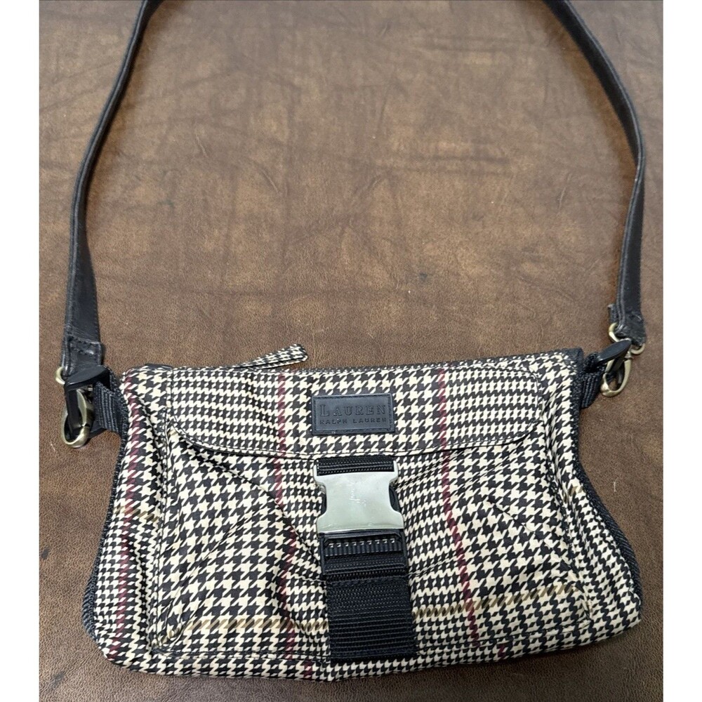 Lauren Ralph Lauren Houndstooth Small Nylon Crossbody Black White Purse Handbag